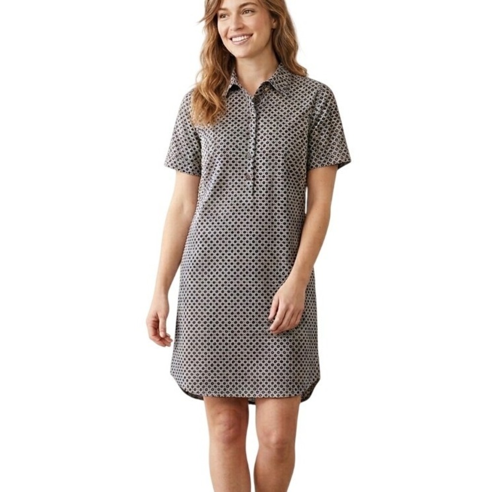 J Crew Factory Shirt Dress Women's 6 Navy Blue Geometric Print Collared Shift